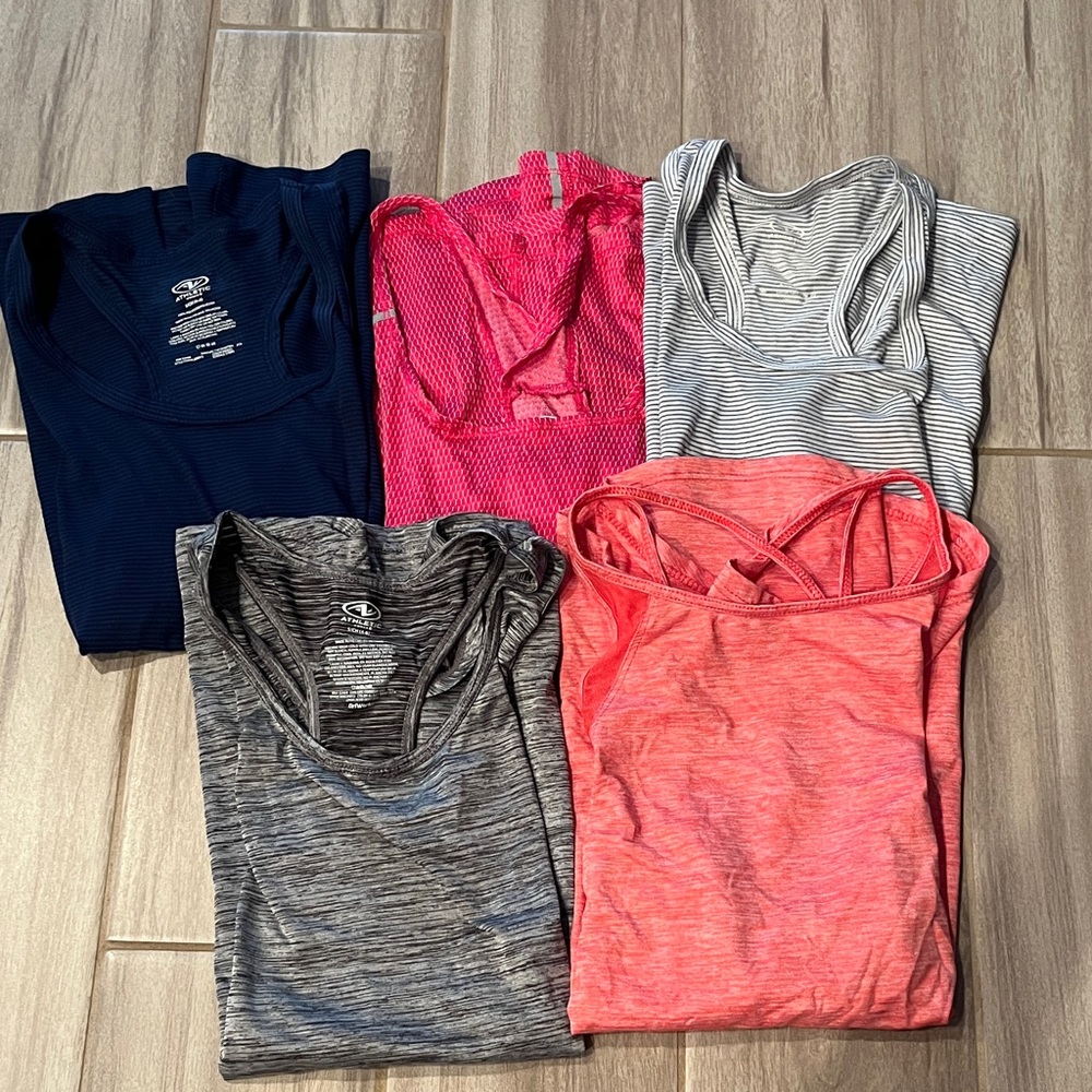 5 Athletic Works Razor Back Tank Tops- Small- various colors and material